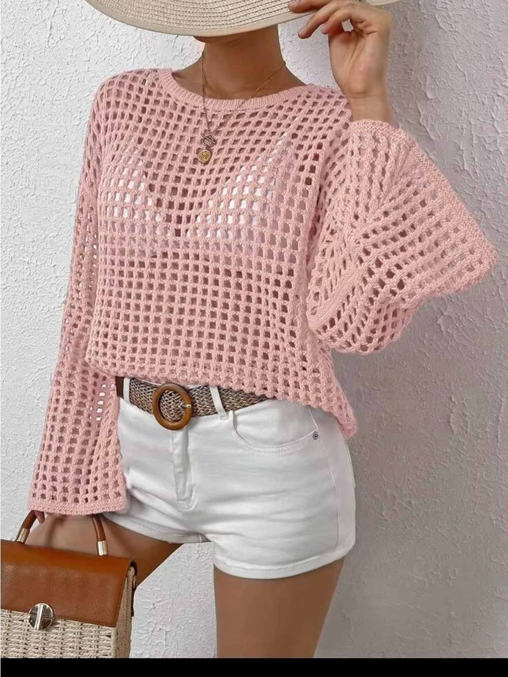 SHEIN Breezya Open-Weave Crewneck Sweater